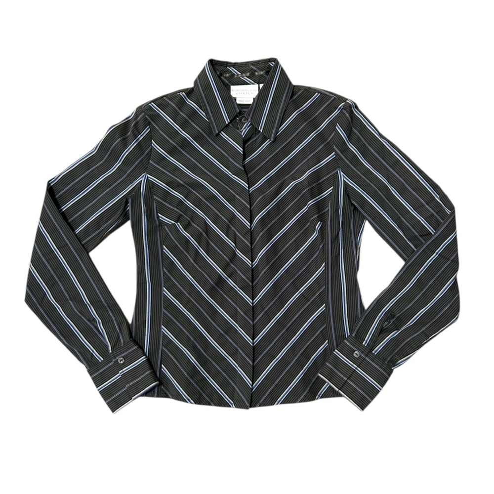 Worthington Stretch Striped Button Front Long Sleeve Top Women’s Size 4 / Small